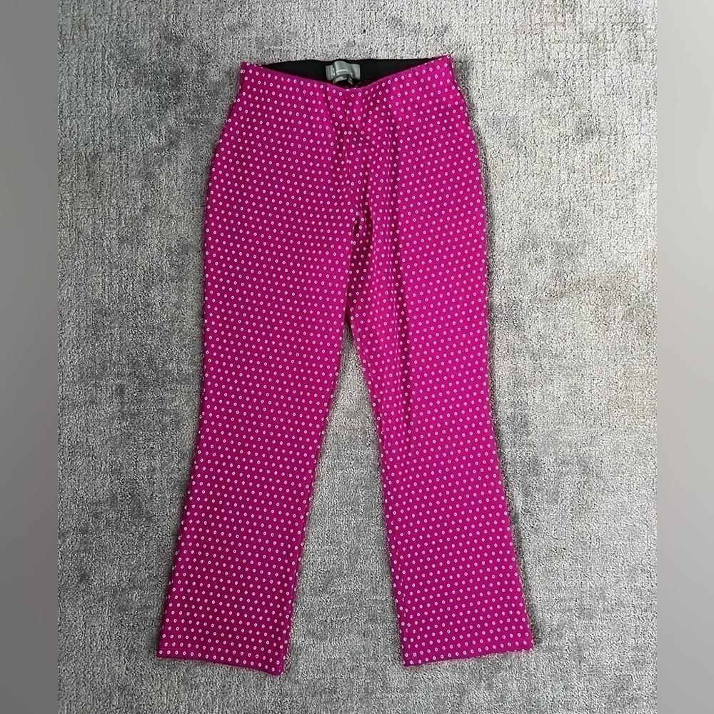 Anthropologie Pink Gray Floral Dotted Straight Pull On Pants